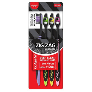 Colgate Cepillo Dental ZigZag Carbon Medio Pack x4