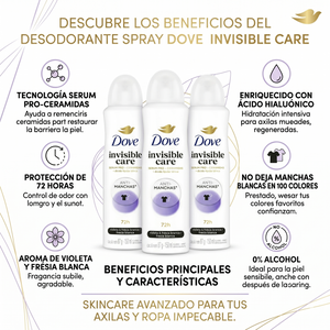 Dove Pack 3 Desodorante Spray Mujer Anti-Manchas (150ml c/u) - Ropa Impecable y Protección 72h