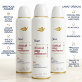 Dove Pack 3 Desodorante Clinical Spray Tono Uniforme (150ml c/u) - Máxima Protección y Recuperación del Tono Natural