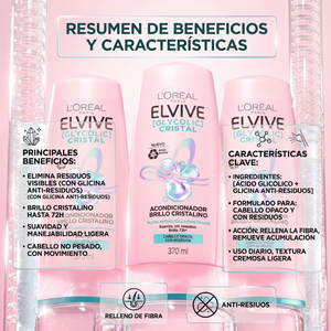 Elvive Pack 3 Acondicionador Glycolic Crystal (370ml c/u) - Desenredo Ligero y Brillo Cristalino