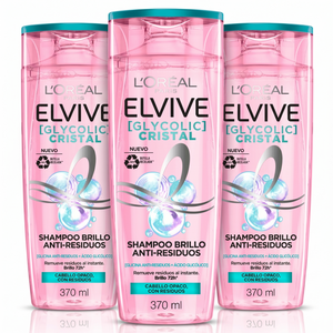 Elvive Pack 3 Shampoo Glycolic Crystal (370ml c/u) - Brillo Cristalino y Ligereza Extrema