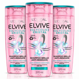 Elvive Pack 3 Shampoo Glycolic Crystal (370ml c/u) - Brillo Cristalino y Ligereza Extrema