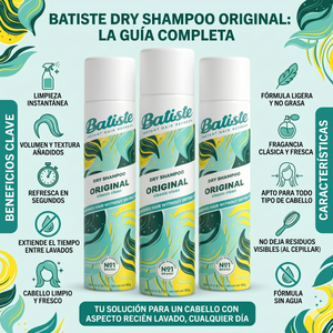 Pack 3 Unidades Shampoo en Seco Batiste Original (200ml c/u) - Frescura y Aroma Clásico al Instante