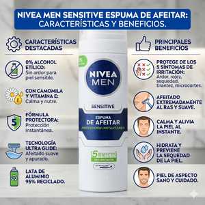 Pack 3 Unidades Espuma de Afeitar Nivea Men Sensitive (200ml c/u) - Protección y Cero Irritación