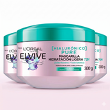 Elvive Pack 3 Mascarilla de Tratamiento Hialurónico Pure (300g c/u) - Hidratación Profunda y Ligereza 72h