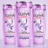 Elvive Pack 3 Shampoo Hidra Hialurónico (370ml c/u) - Hidratación Profunda 72h y Cabello Ligero
