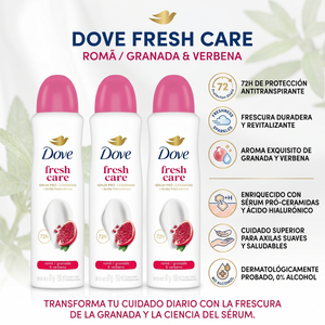 Dove Pack 3 Desodorante Spray Mujer Granada y Verbena (150ml c/u) - Frescura Vibrante y Protección 72h