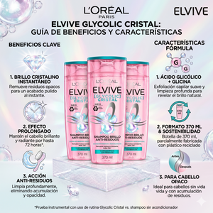 Elvive Pack 3 Shampoo Glycolic Crystal (370ml c/u) - Brillo Cristalino y Ligereza Extrema