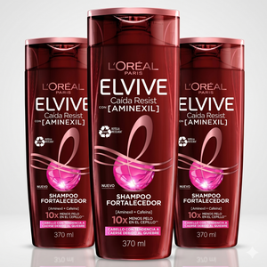 Elvive Pack 3 Shampoo Anticaída Aminexil (370ml c/u) - Anclaje desde la Raíz y Fuerza Extrema