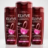 Elvive Pack 3 Shampoo Anticaída Aminexil (370ml c/u) - Anclaje desde la Raíz y Fuerza Extrema