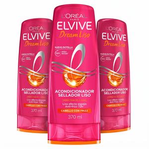 Elvive Pack 3 Acondicionador Dream Liso (370ml c/u) - Desenredo Disciplinante y Control Frizz 72h