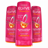 Elvive Pack 3 Acondicionador Dream Liso (370ml c/u) - Desenredo Disciplinante y Control Frizz 72h