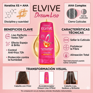 Elvive Pack 3 Acondicionador Dream Liso (370ml c/u) - Desenredo Disciplinante y Control Frizz 72h