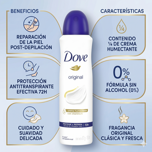 Dove Pack 3 Desodorante Spray Mujer Original (150ml c/u) - Protección Clásica y Axilas Más Suaves