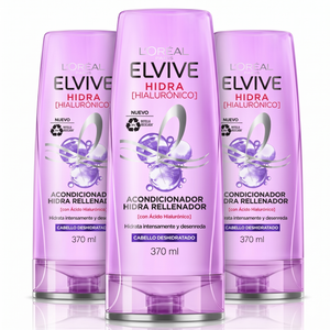 Elvive Pack 3 Acondicionador Hidra Hialurónico (370ml c/u) - Desenredo Ligero e Hidratación 72h