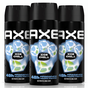 Axe Pack 3 Desodorante Body Spray Ice Chill (150ml c/u) - Frescura Helada y Protección 48h