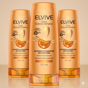 Elvive Pack 3 Acondicionador Óleo Extraordinario Nutrición (370ml c/u) - Desenredo Suave y Nutrición Profunda