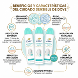 Dove Pack 3 Desodorante Spray Mujer Sensitive (150ml c/u) - Cuidado Hipoalergénico y Protección Sin Irritación