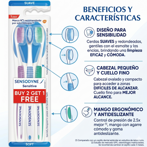 Sensodyne Pack 3 Cepillo Dental Sensibilidad y Encías Suave - Cuidado Clínico y Alivio Total