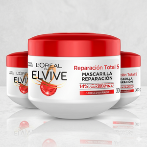 Elvive Pack 3 Mascarilla de Tratamiento Reparación Total 5 (300g c/u) - Reparación Profunda y Fuerza