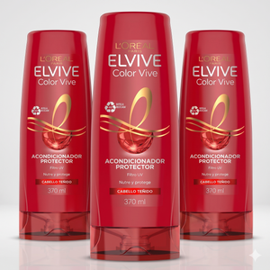 Elvive Pack 3 Acondicionador Color Vive (370ml c/u) - Desenredo Suave y Protección de Color UV