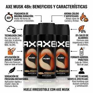 Axe Pack 3 Desodorante Body Spray Musk (150ml c/u) - Atracción Clásica y Protección 48h