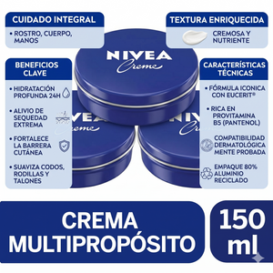 Nivea Pack 3 Crema Multipropósito Lata Azul (150ml c/u) - Hidratación Universal y Protección Intensiva