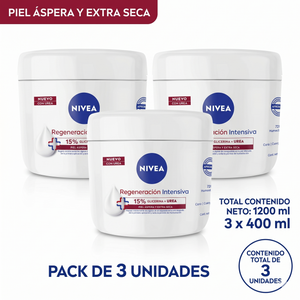 Nivea Pack 3 Crema Corporal Regeneración Intensiva 15% Urea (400ml c/u) - Alivio Profundo y Reparación Extrema