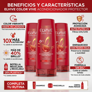 Elvive Pack 3 Acondicionador Color Vive (370ml c/u) - Desenredo Suave y Protección de Color UV