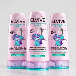 Elvive Pack 3 Acondicionador Hialurónico Pure (370ml c/u) - Hidratación Ligera y Desenredo Perfecto