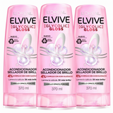 Elvive Pack 3 Acondicionador Glycolic Gloss (370ml c/u) - Desenredo Perfecto y Brillo Espejo