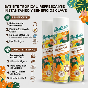Pack 3 Unidades Shampoo en Seco Batiste Tropical (200ml c/u) - Frescura y Aroma Exótico al Instante