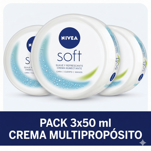Nivea Pack 3 Crema Soft Rostro y Cuello (50ml c/u) - Hidratación Profunda y Rápida Absorción