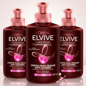 Elvive Pack 3 Crema para Peinar Anticaída Aminexil (300ml c/u) - Escudo Anti-Quiebre y Desenredo Fácil