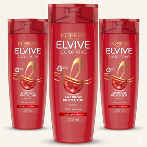 Elvive Pack 3 Shampoo Color Vive (370ml c/u) - Protección de Color con Filtro UV y Brillo Intenso