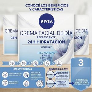 Nivea Pack 3 Crema Facial Hidratante Día FPS 15 (50ml c/u) - Frescura, Equilibrio y Protección Solar