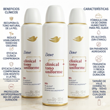 Dove Pack 3 Desodorante Clinical Spray Tono Uniforme (150ml c/u) - Máxima Protección y Recuperación del Tono Natural