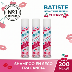Pack 3 Unidades Shampoo en Seco Batiste Cherry (200ml c/u) - Frescura y Aroma Instantáneo