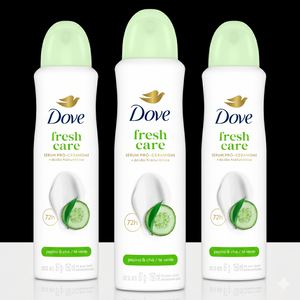 Dove Pack 3 Desodorante Spray Mujer Pepino y Té Verde (150ml c/u) - Frescura Energizante y Protección 72h