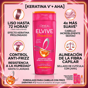 Elvive Pack 3 Shampoo Dream Liso (370ml c/u) - Liso Efecto Keratina y Control Antifrizz 72h