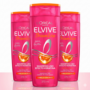 Elvive Pack 3 Shampoo Dream Liso (370ml c/u) - Liso Efecto Keratina y Control Antifrizz 72h