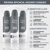 Dove Men+Care Pack 3 Desodorante Clinical Spray (150ml c/u) - Máxima Protección y Tecnología Anti-Irritación