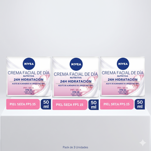 Nivea Pack 3 Crema Facial Día Piel Seca FPS 15 (50ml c/u) - Hidratación Profunda y Protección Solar