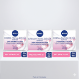 Nivea Pack 3 Crema Facial Día Piel Seca FPS 15 (50ml c/u) - Hidratación Profunda y Protección Solar