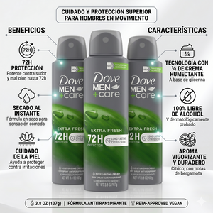 Dove Men+Care Pack 3 Desodorante Spray Extra Fresh (150ml c/u) - Frescura Vigorizante y Protección 72h