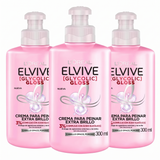 Elvive Pack 3 Crema para Peinar Glycolic Gloss (300ml c/u) - Brillo Espejo y Control Frizz Prolongado