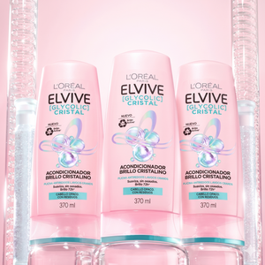 Elvive Pack 3 Acondicionador Glycolic Crystal (370ml c/u) - Desenredo Ligero y Brillo Cristalino