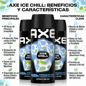 Axe Pack 3 Desodorante Body Spray Ice Chill (150ml c/u) - Frescura Helada y Protección 48h