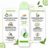 Dove Pack 3 Desodorante Spray Mujer Pepino y Té Verde (150ml c/u) - Frescura Energizante y Protección 72h