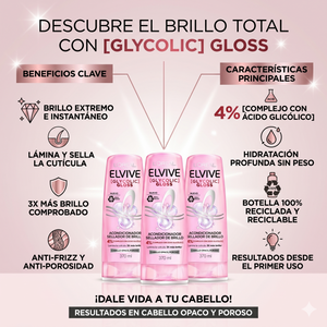 Elvive Pack 3 Acondicionador Glycolic Gloss (370ml c/u) - Desenredo Perfecto y Brillo Espejo